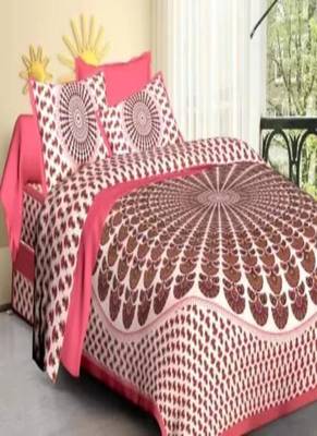 Jaipuri Peach Color Circle Print 100% Cotton Double Bedsheet 1