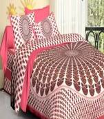 Jaipuri Peach Color Circle Print 100% Cotton Double Bedsheet
