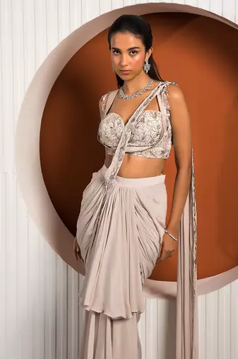 Pink Gray Violet Saree