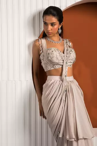 Pink Gray Violet Saree