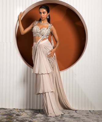 Pink Gray Violet Saree 5