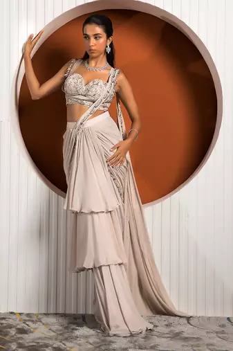 Pink Gray Violet Saree