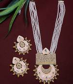 Steorra Jewels Traditional Jaipuri Peach Necklace Set For Women