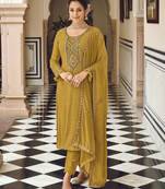 Georgette Yellow Straight Salwar Suit