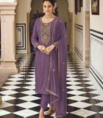 Georgette Purple Straight Salwar Suit