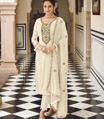 Georgette White Straight Salwar Suit