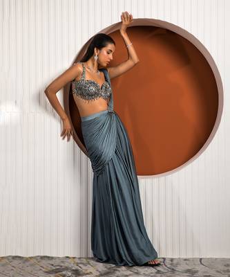 Steel Blue Jade Saree 3