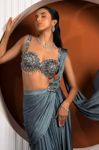 Steel Blue Jade Saree