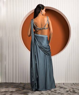 Steel Blue Jade Saree 8