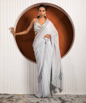 Pastel Blue Daisy Saree 1