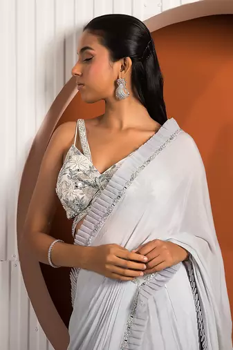 Pastel Blue Daisy Saree