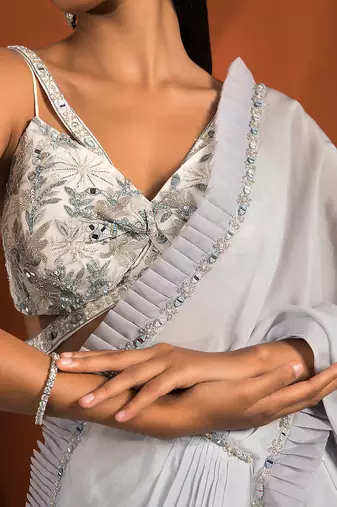 Pastel Blue Daisy Saree