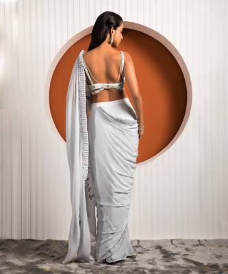 Pastel Blue Daisy Saree 5