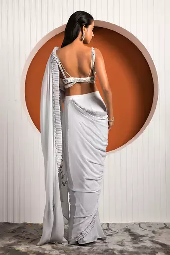 Pastel Blue Daisy Saree