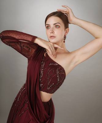 Wine One Shoulder Gown  3