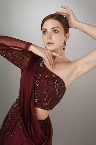 Wine One Shoulder Gown 