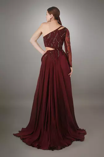 Wine One Shoulder Gown 
