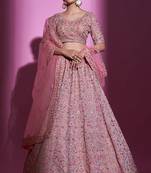 MAUVE EMBROIDERED GEORGETTE FESTIVE & PARTY WEAR SEMI STITCHED LEHENGA