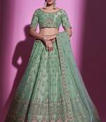 PISTA GREEN EMBROIDERED GOTA SILK FESTIVE & PARTY WEAR SEMI STITCHED LEHENGA