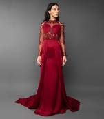 Blood Red Coloured Trail Drape Gown 
