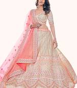 WHITE THREAD AND SEQUINS EMBROIDERED SOFT NET FESTIVE & PARTY WEAR SEMI STITCHED LEHENGA