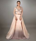 Peach And Grey Shaded Satin Gown