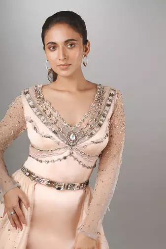 Peach And Grey Shaded Satin Gown