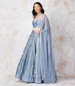 Baroque Flower Pigeon Blue Lehenga Set
