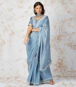 Baroque Work Pigeon Blue Saree Set