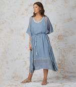 Baroque Work Pigeon Blue Kaftan