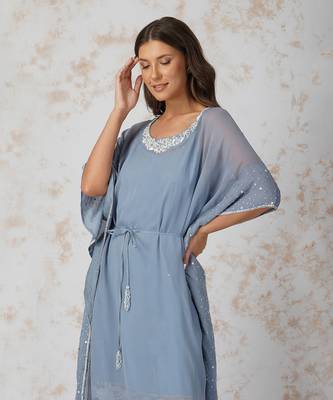 Baroque Work Pigeon Blue Kaftan 5