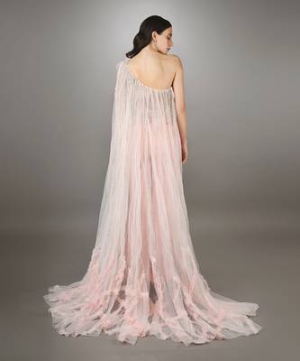 Pink Embroidered Bodice Textured Cape Co-Ord Set  4