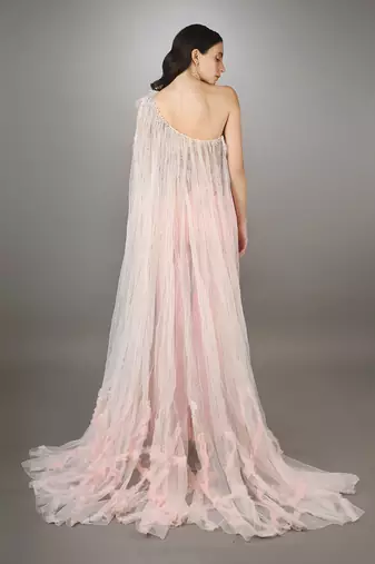 Pink Embroidered Bodice Textured Cape Co-Ord Set 