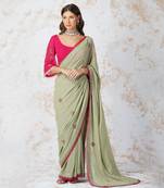 Beaded Flower Saree With Contrast Blouse