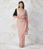 Antique Work Saree With Contrast Blouse