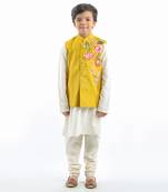 Yellow Floral Embroidered Bundi Set