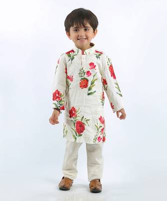 White Floral Printed Kurta Set 1