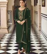 Georgette Straight Salwar Suit Dark Green