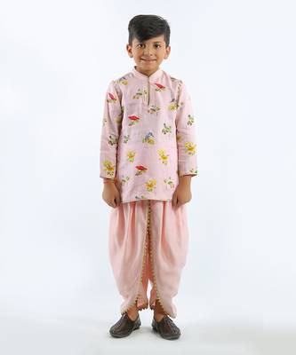 Pink Birds Printed Kurta Set 1