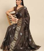Brown Printed Poly Crepe Casual Women'S Saree With Blouse Piece.