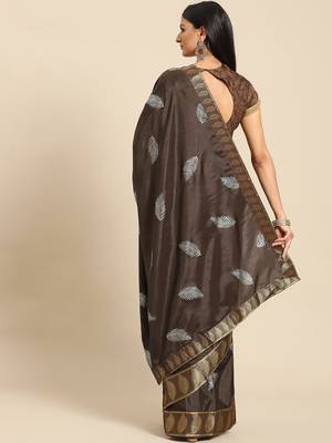 Brown Printed Poly Crepe Casual Women'S Saree With Blouse Piece. 2