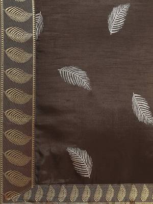 Brown Printed Poly Crepe Casual Women'S Saree With Blouse Piece. 4