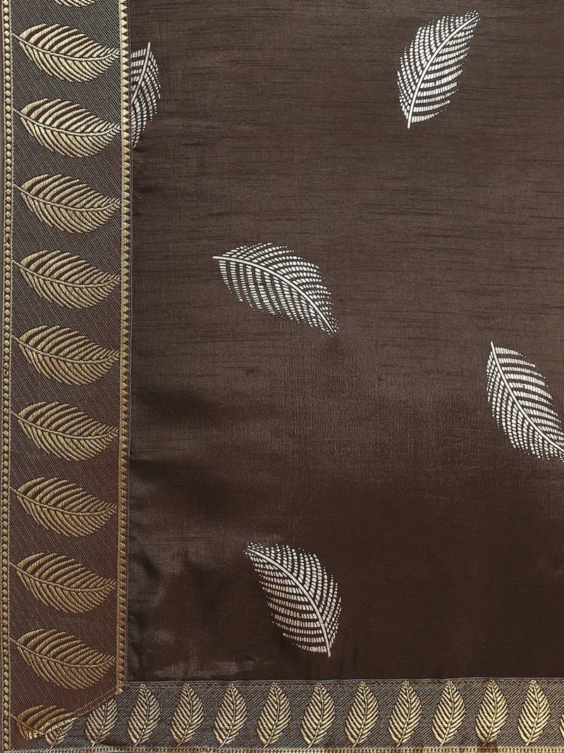 Brown Printed Poly Crepe Casual Women'S Saree With Blouse Piece.