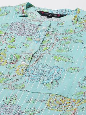 Sea-green printed cotton cotton-kurtis 3
