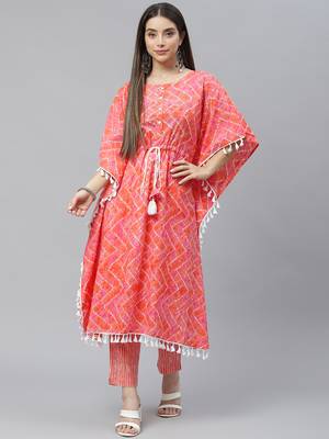 Peach printed cotton cotton-kurtis 1
