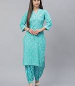 Teal printed cotton cotton-kurtis