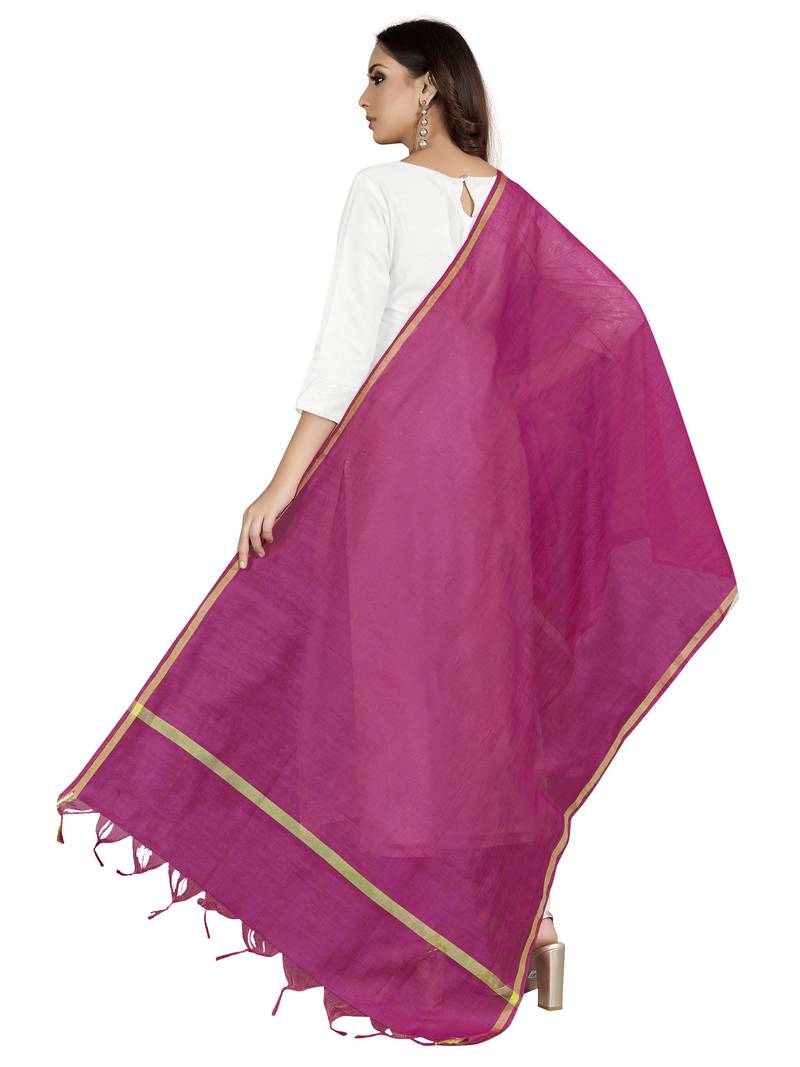 Dark Pink Colored Cotton Silk Dupatta.