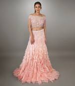 Pink Embroidered Body Cut Ruffle Textured Gown.