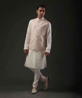 Ivory Resham Embroidered Nehru Jacket 1