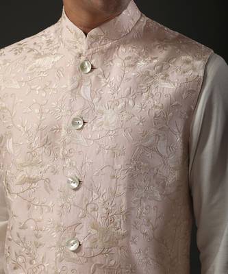 Ivory Resham Embroidered Nehru Jacket 3